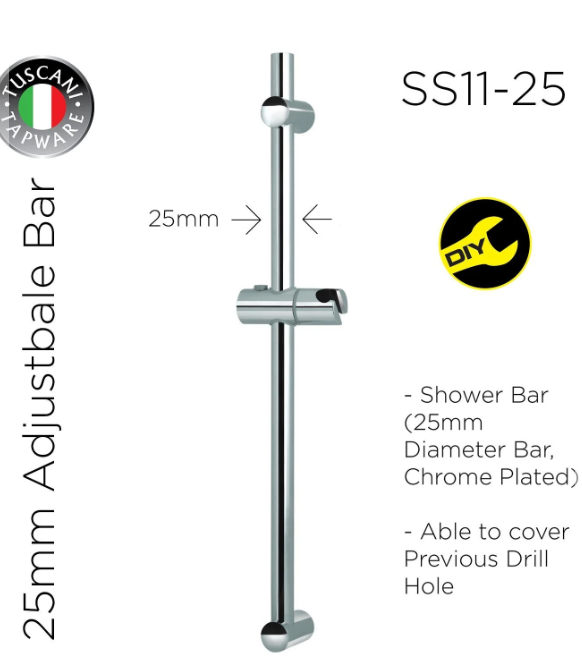 Tuscani Tapware SS11-25 + 1.5GBB Hose - Shower Bar
