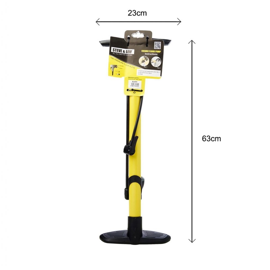 S&L Cosmic Yellow Floor Pump With Mounted Gauge