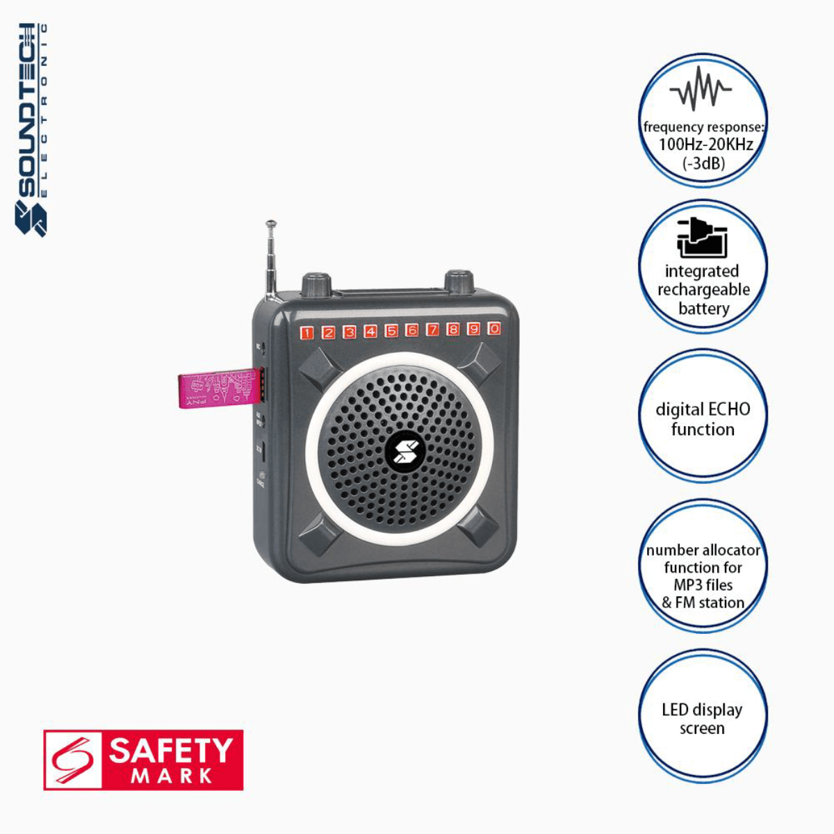 Soundteoh Rechargeable Waistband PA Amplifier W/USB PA-175RF