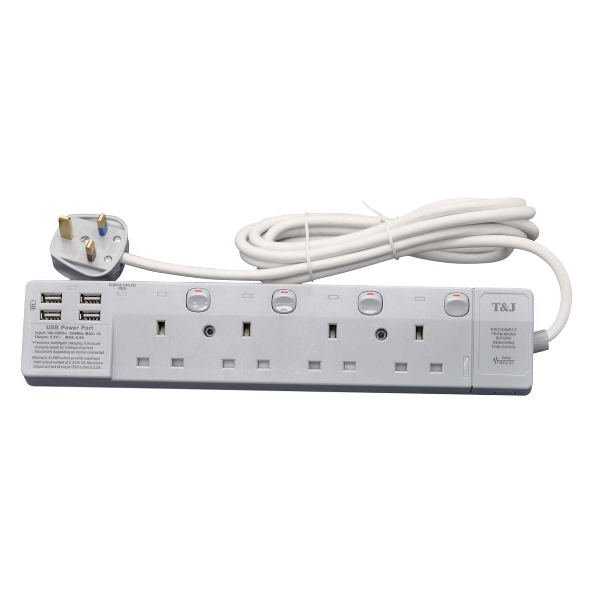 T&J 13A 4 Gang Extension Switched Socket with USB ***