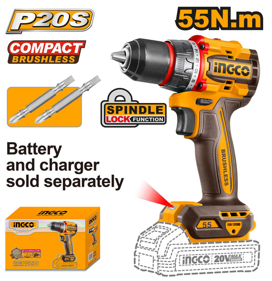 Ingco 20V Brushless Drill 55NM CDLI205581 Bare Unit