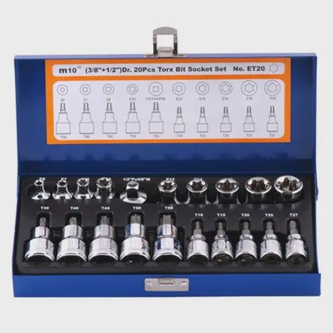 M10 3/8", 1/2" Dr STAR SOCKET SET (20 pcs) - ET20