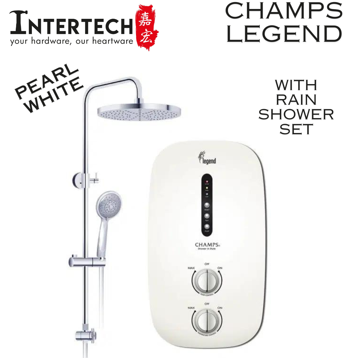 CHAMPS Legend Instant Water Heater With Rain Shower Set