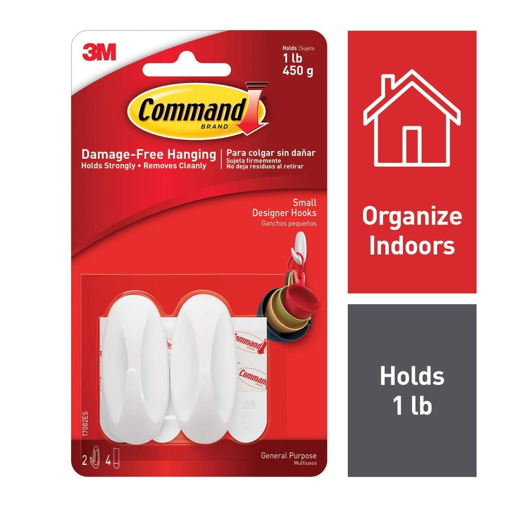 3M Command White Designer Small Hooks 2 Hooks 4 Strips (17082)