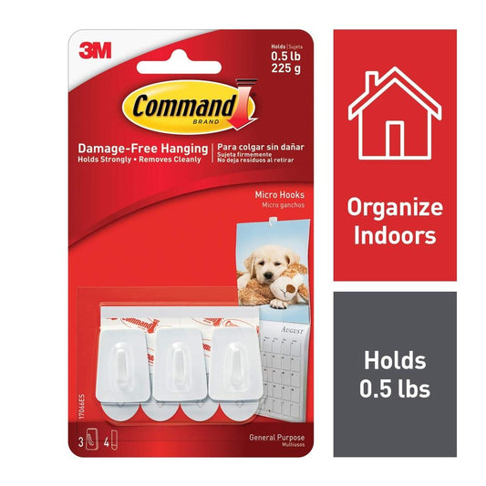 3M Command White Micro Hooks 3 Hooks 4 Strips (17066)