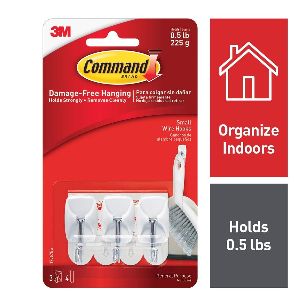3M Command White Small Wire Hooks 3 Hooks 4 Strips (17067)