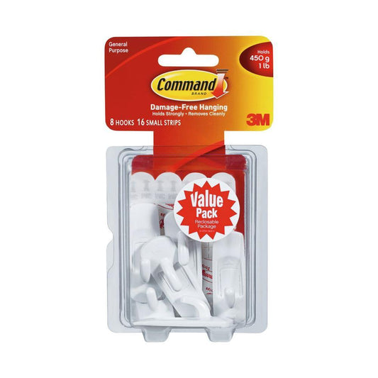 Featured Product Photo for 3M Command White Medium Hooks Value Pack 6 Hooks 12 Strips