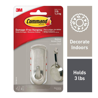 3M Command Accent Medium Brushed Nickel Hook (17071BN)