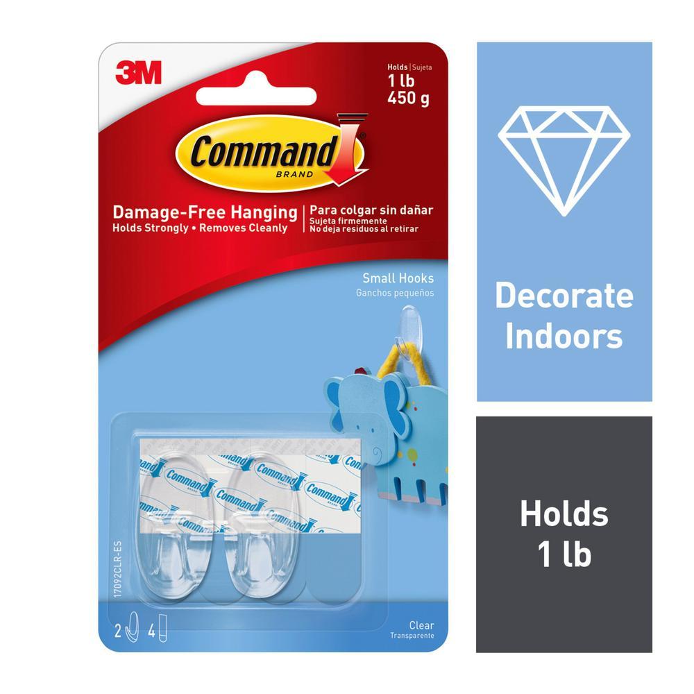 3M Command Small Clear Hooks 2 Hooks 4 Clear Strips (17092CLR)