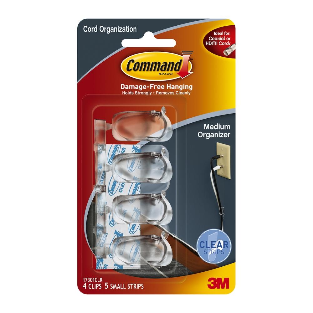 3M Command Clear Medium Cord Clips 4 Clips 5 Strips (17301CLR)