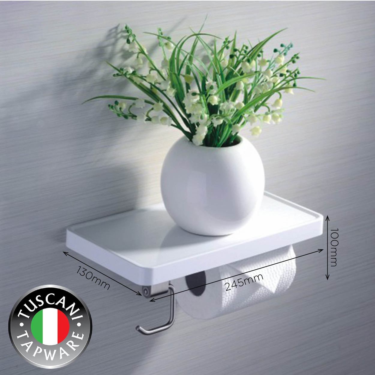 Tuscani Tapware ASSPH1 - Acrylic Shelf with Single Paper Holder & Hook