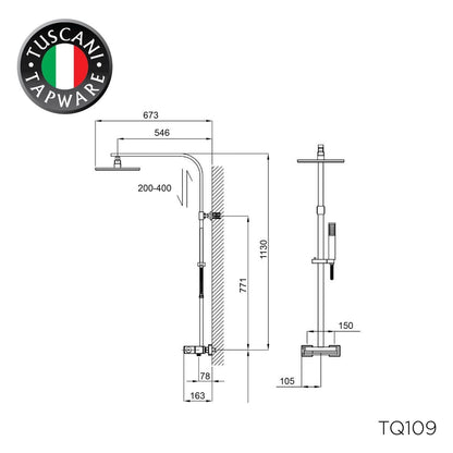 Tuscani Tapware TQ109 - QUATRIO Series Rain Shower Set - Mixer