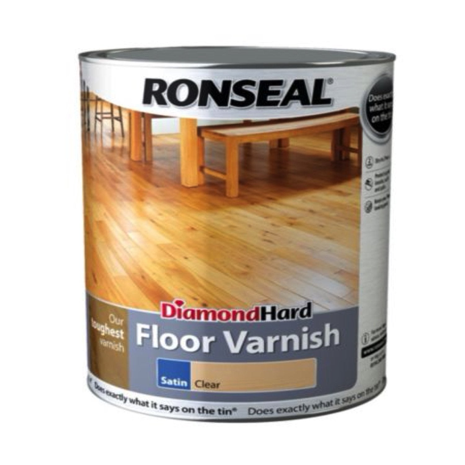 Photo of Ronseal Diamond Hard Floor Varnish Clear Satin 2.5L