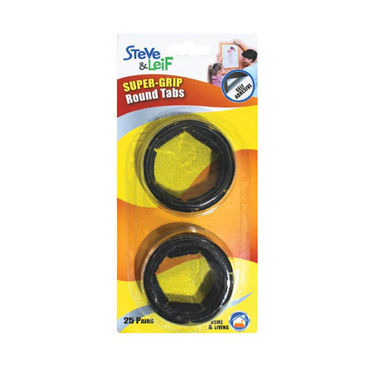 S&L Super Grip Hook And Loop Round Tabs Black 25pcs