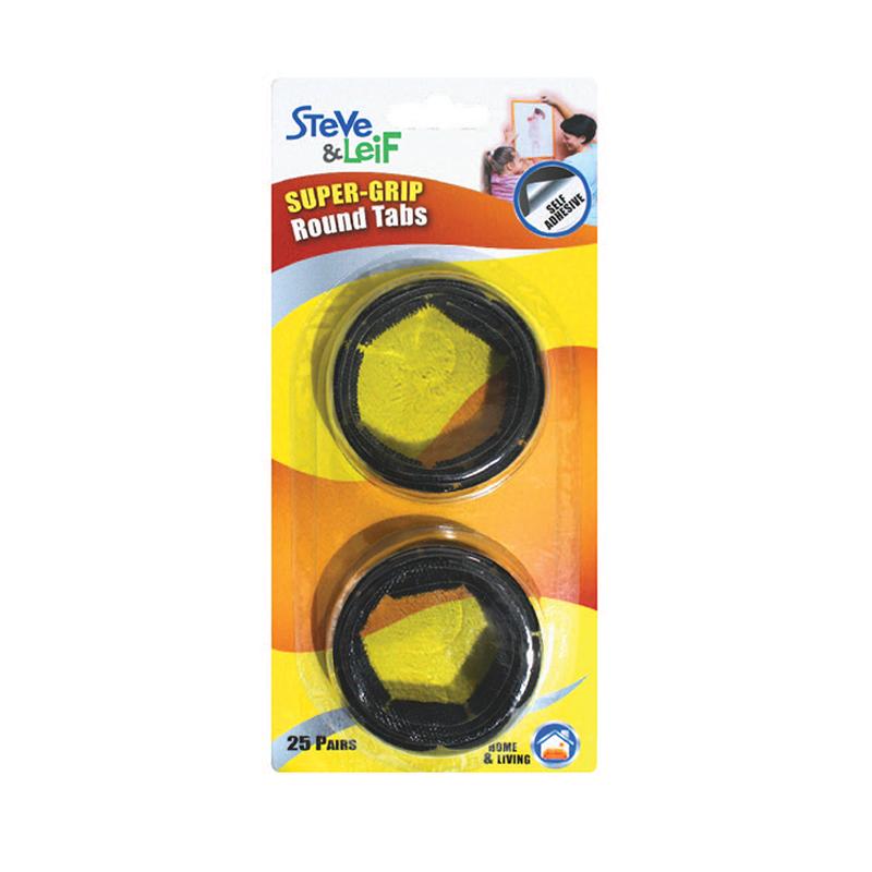 S&L Super Grip Hook And Loop Round Tabs Black 25pcs