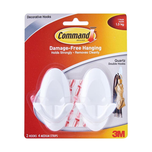 3M Command Double Hook Quartz 2 Hooks 4 Strips (17087Q-2PK)