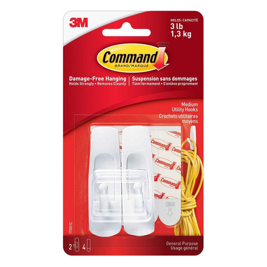 Photo of 3M Command White Medium Hooks 2 Hooks 4 Strips