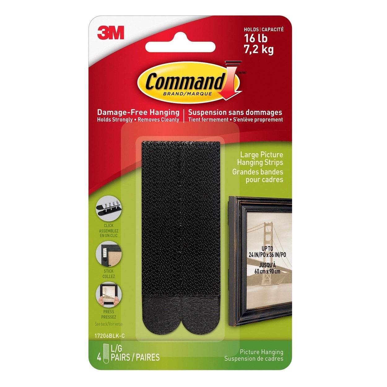 Photo of 3M Command Picture Hanging Strips, Large, 4 Sets, Black