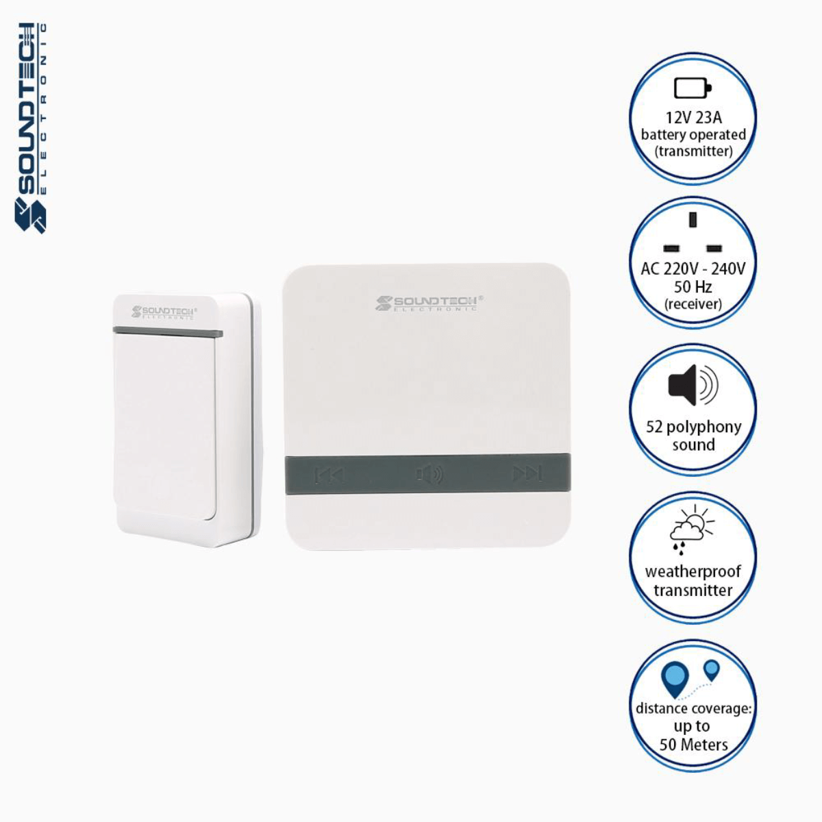 Soundteoh AC Operated Wireless Digital Doorbell DA-40