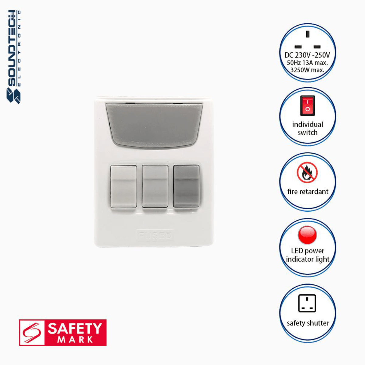 Soundteoh 3 Way Multiway Adaptor W/ Individual Power Indicator Switches PP-32