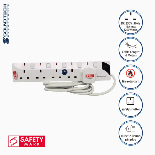 Soundteoh 5 Way Extension Socket PS-005/6M