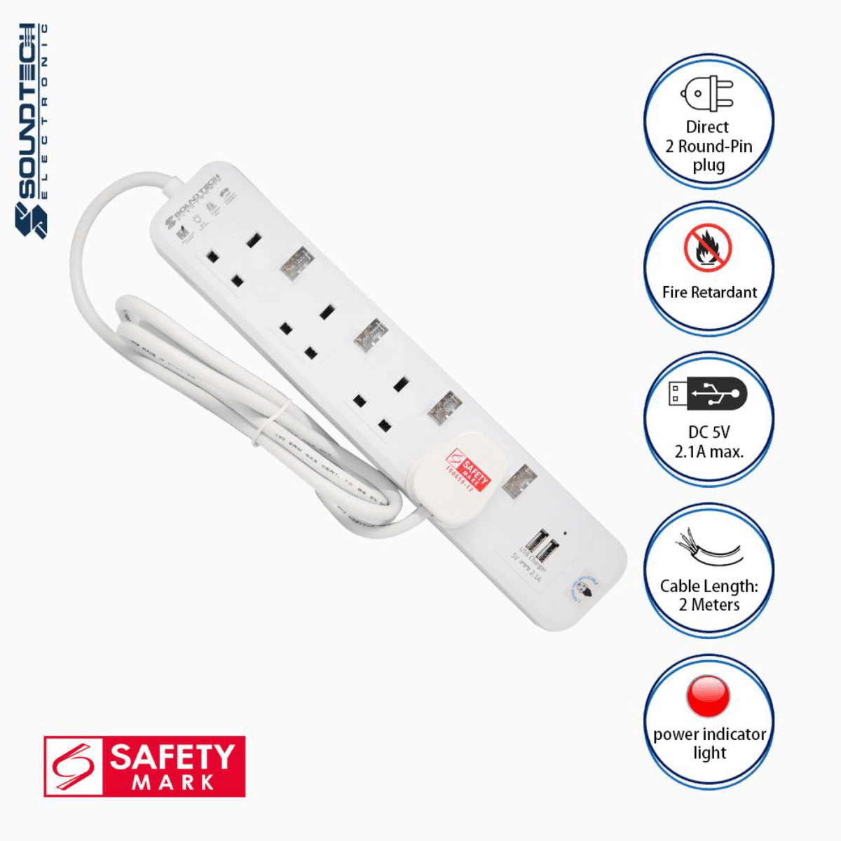 Soundteoh 4 Way Extension Socket With USB PS-142U