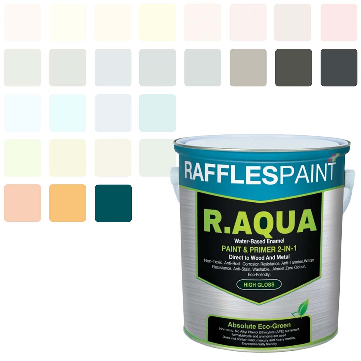 Raffles Paint R.AQUA: Water Based Enamel Paint & Primer 2-in-1 (All Popular Colours)