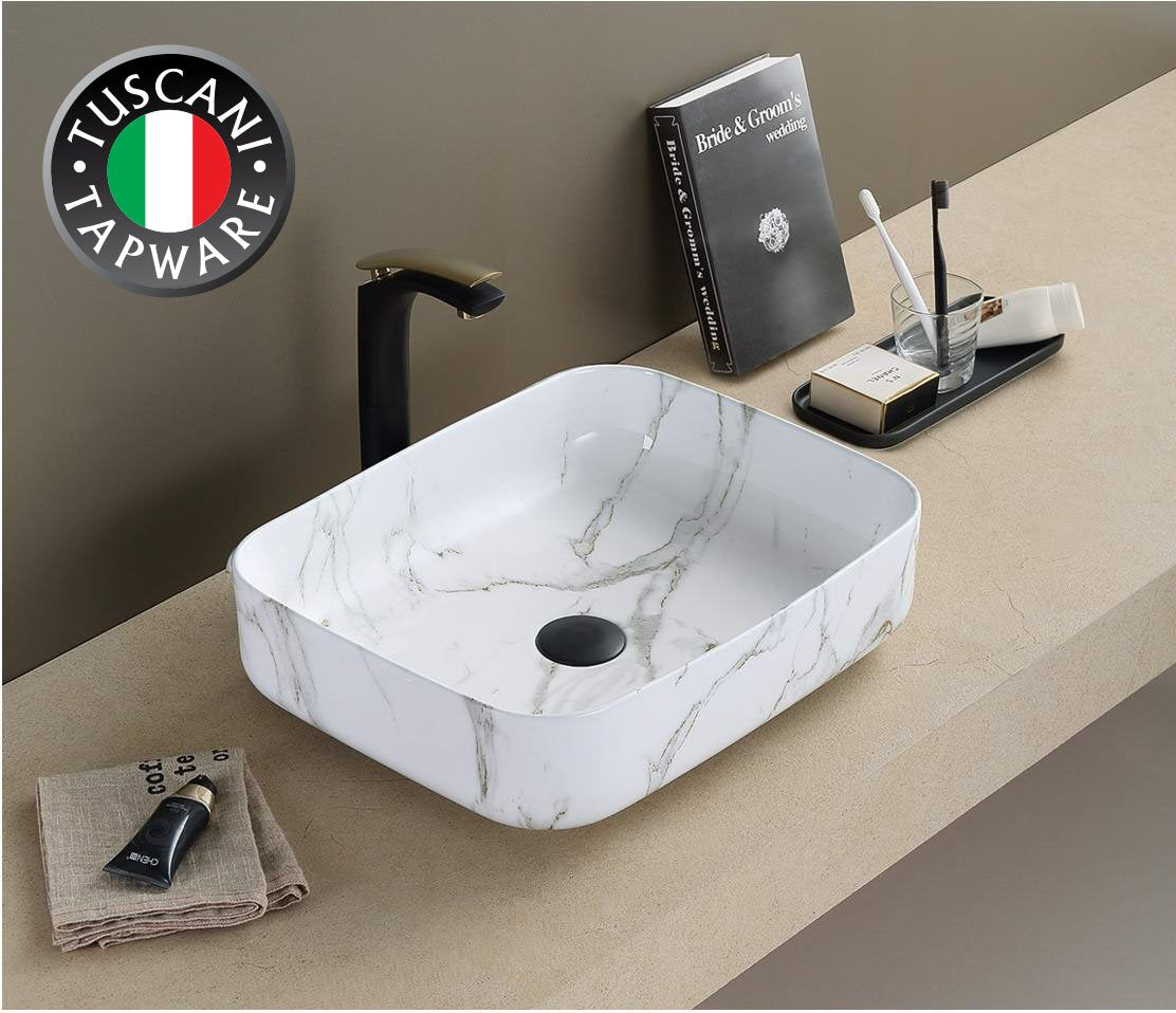 Tuscani Tapware TBPC1020W Marble Design Deck Mounted Basin