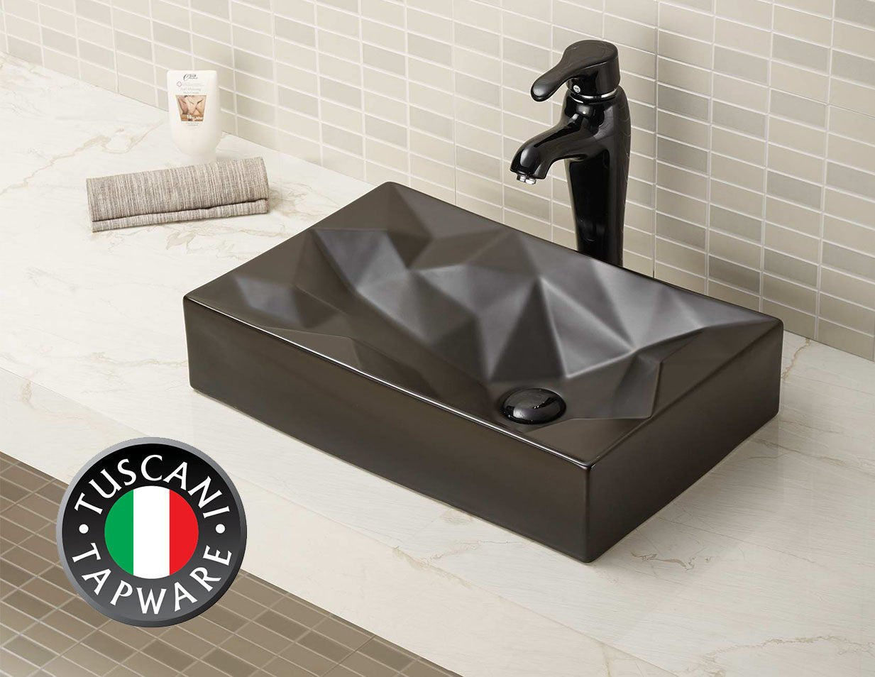 Tuscani Tapware TBWA526-CBK-M - Matt Black Deck Mounted Designer Basin