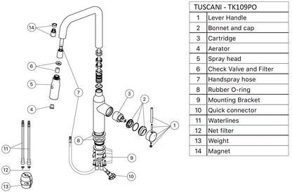 Tuscani Tapware TK109PO - KITANIA Series Pull Out Kitchen Mixer - Mixer