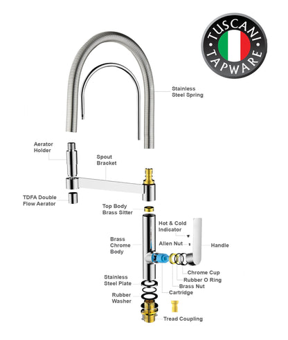 Tuscani Tapware TK17PO - KITANIA Series Pull Out Kitchen Tap -  Cold Tap