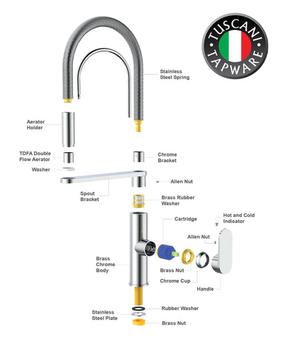 Tuscani Tapware TK18PO - KITANIA Series Pull Out Kitchen Tap -  Cold Tap