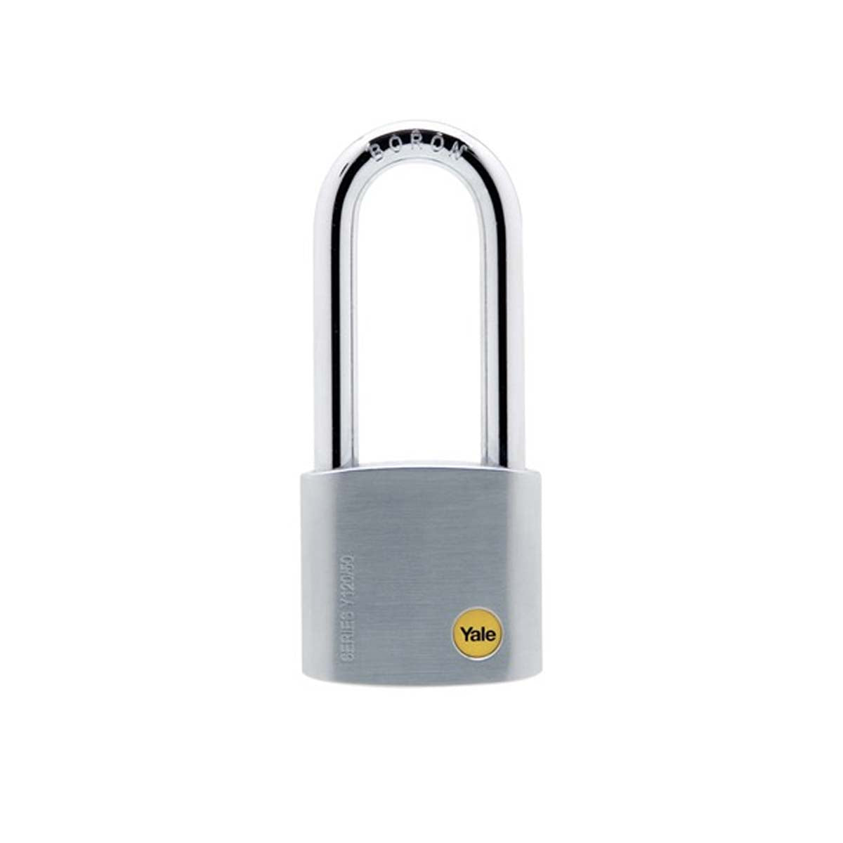 Yale Silver Series Outdoor Brass / Satin Long Shackle Padlock - Boron Shackle (Y120/50/163/1)