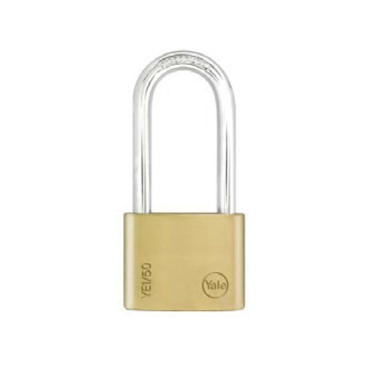 Yale Essential Series Indoor Brass Standard Shackle Padlock - Long Shackle (YE1)
